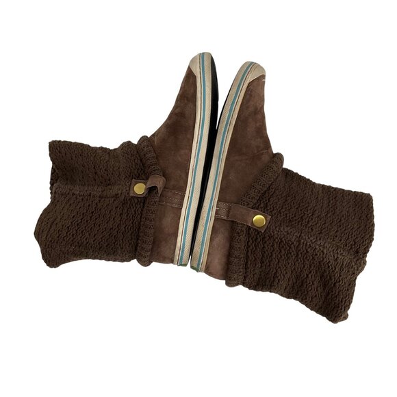 Simple Womens Brown Knit & Suede Pull-On sock Boots round toe Size 10 casual - Picture 8 of 9